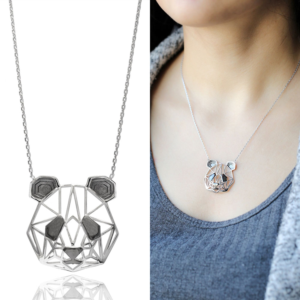 Origami Panda Minimalist Design Sterling Silver Pendant